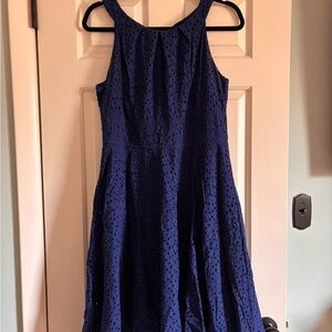 Sleeveless Navy Eyelet Midi Dress